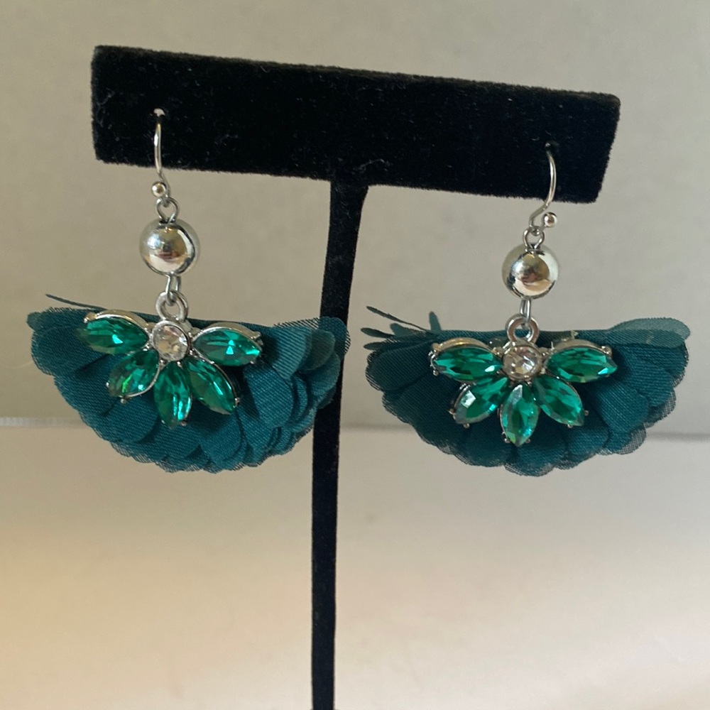 Womens Emerald Green Earrings Ruffles Material